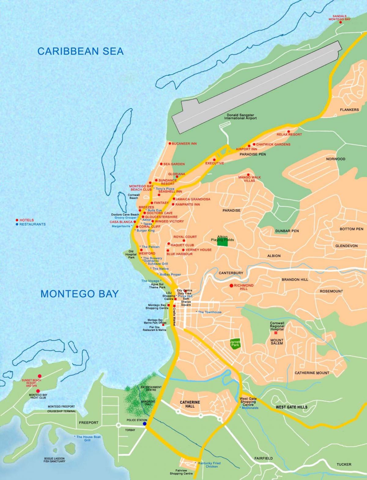 montego bay, jamaica en el mapa