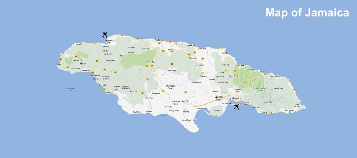 mapa de jamaica aeroports i estacions de