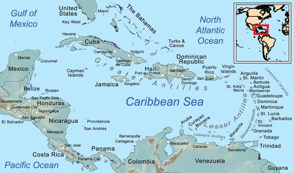 jamaica en el mapa en el carib