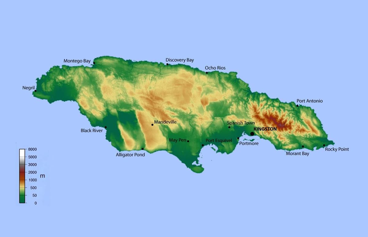Mapa de jamaica elevació 