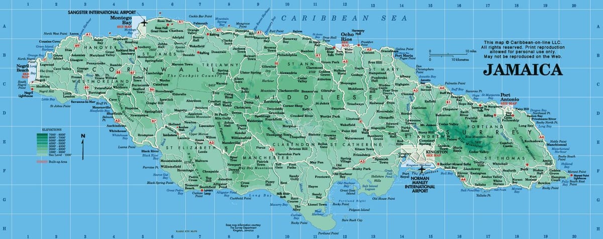 mapa geogràfic de jamaica