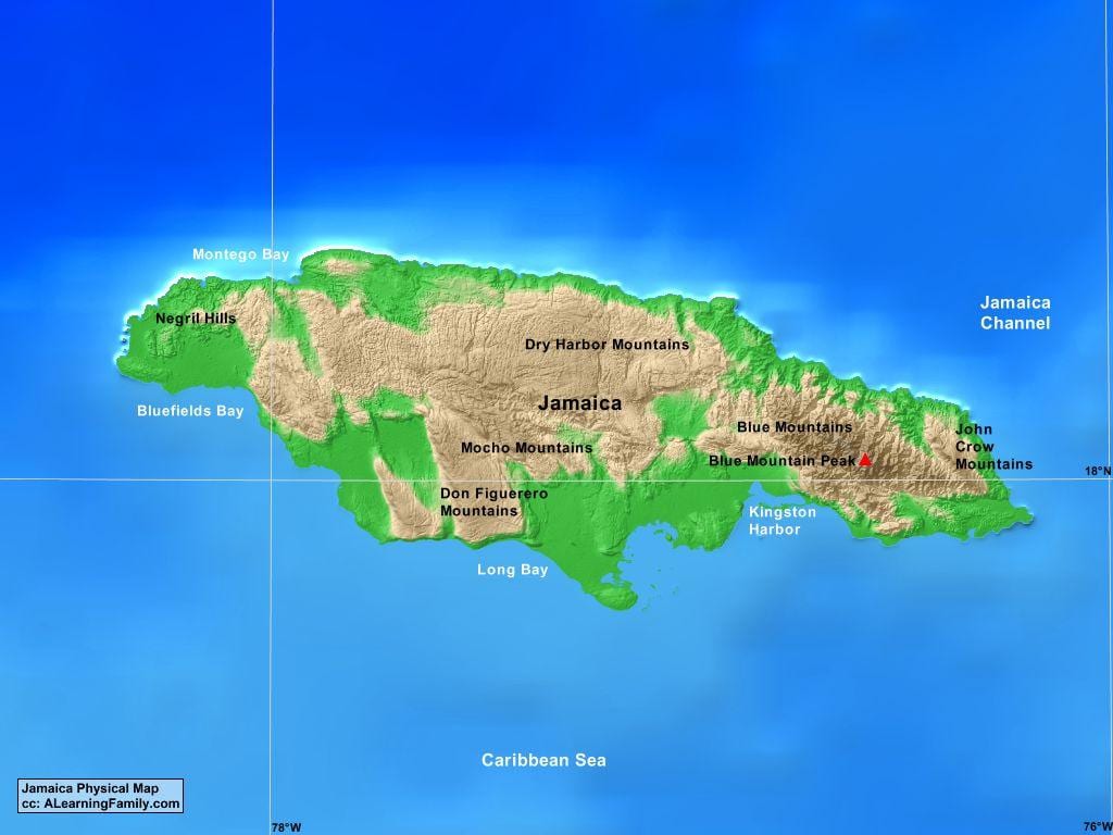 Mapa muntanyes de jamaica 