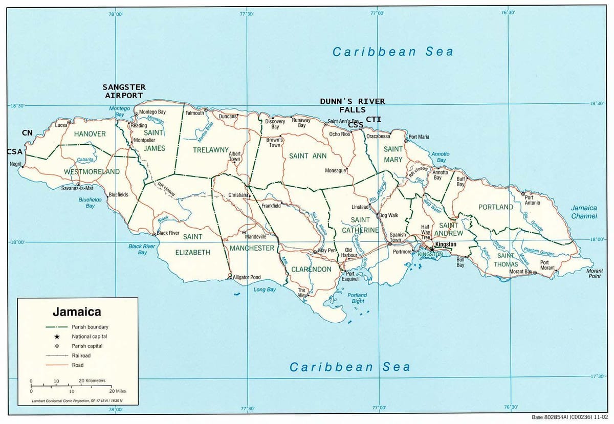 Mapa de jamaica riu dunns cau
