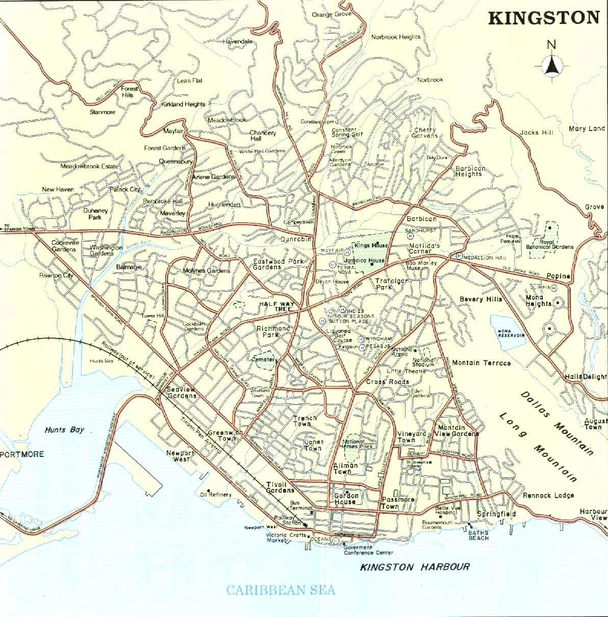 Mapa de kingston, jamaica barris