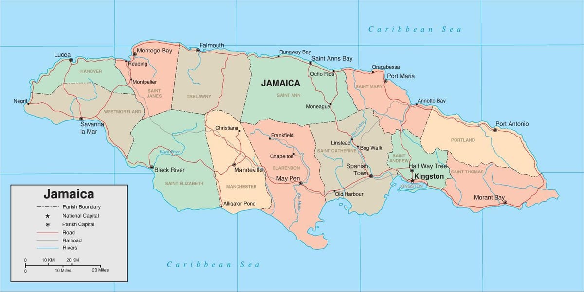 Mapa de nord a sud la carretera de jamaica