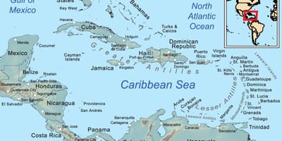 Jamaica en el mapa en el carib