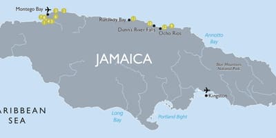 Mapa dels llocs d'interès turístic de jamaica