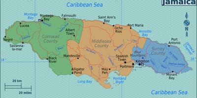 Mapa de jamaica regions