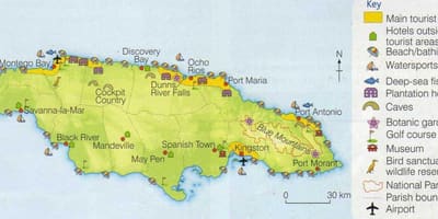 Mapa de jamaica mostrant resort àrees